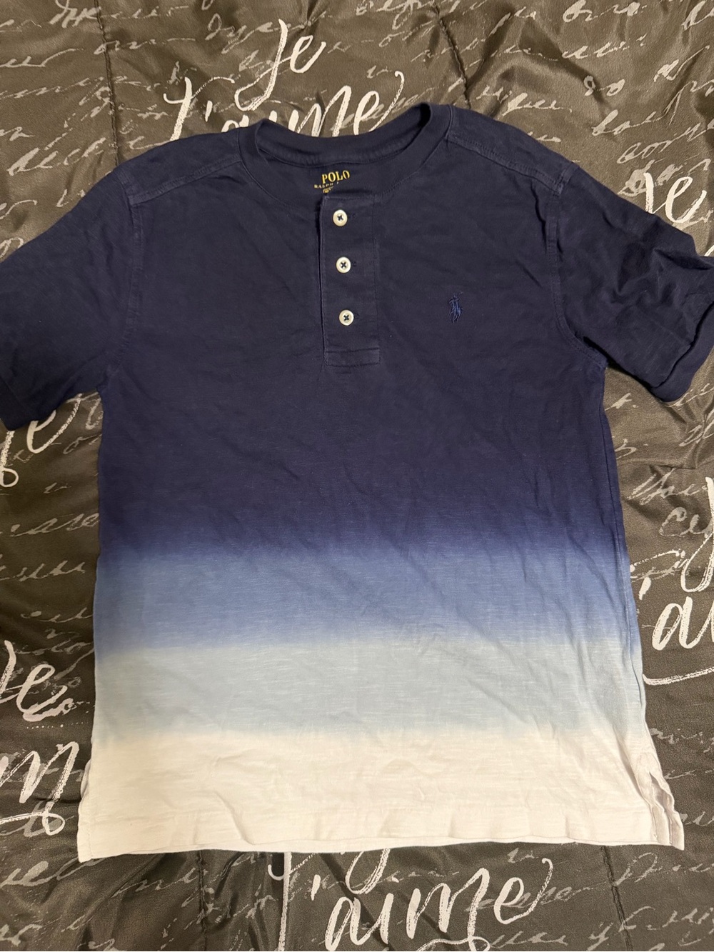 Polo by Ralph Lauren Navy to White Ombre Henley Polo Shirt